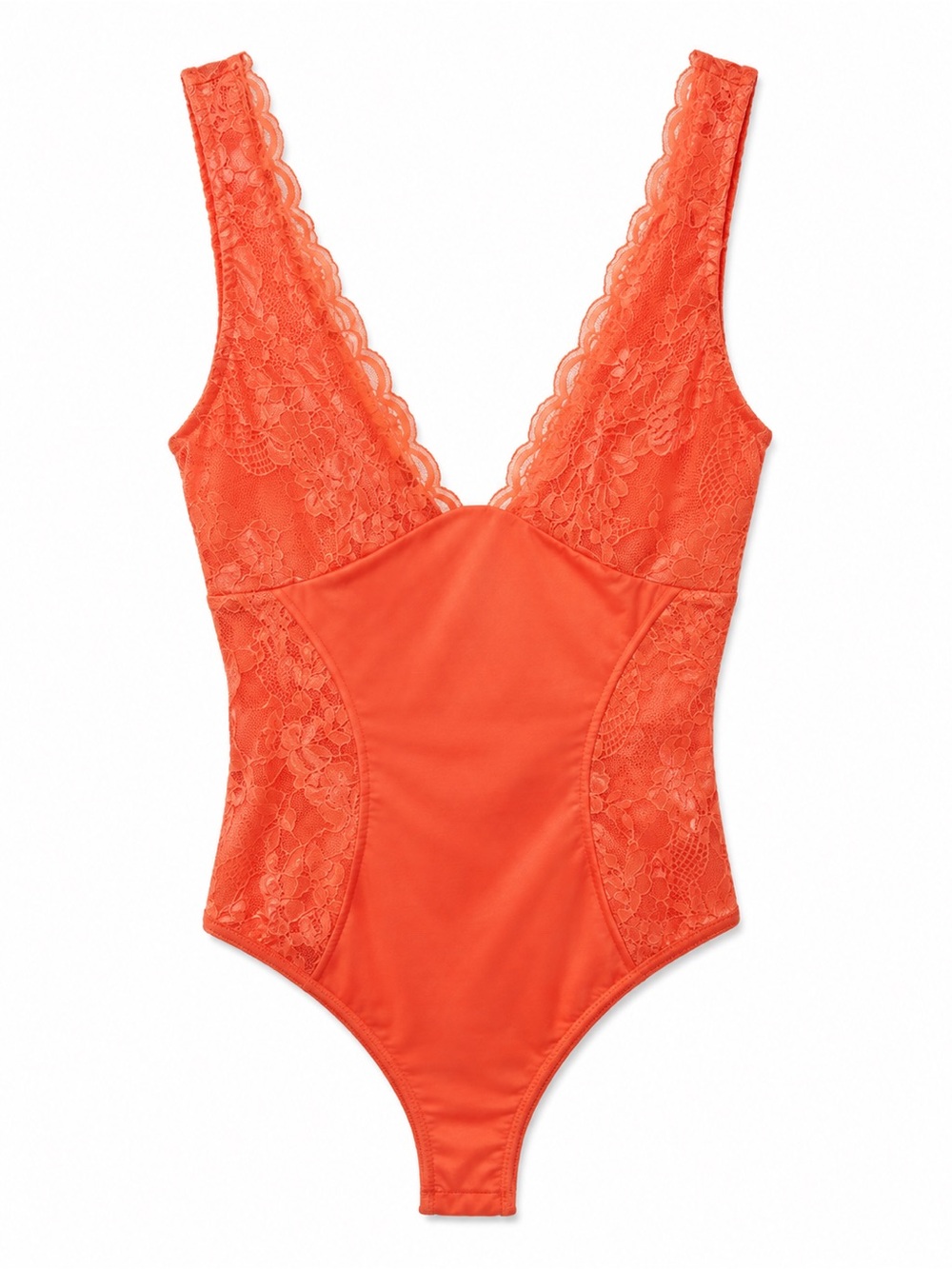 bebe Orange Lace V-Neck Bodysuit